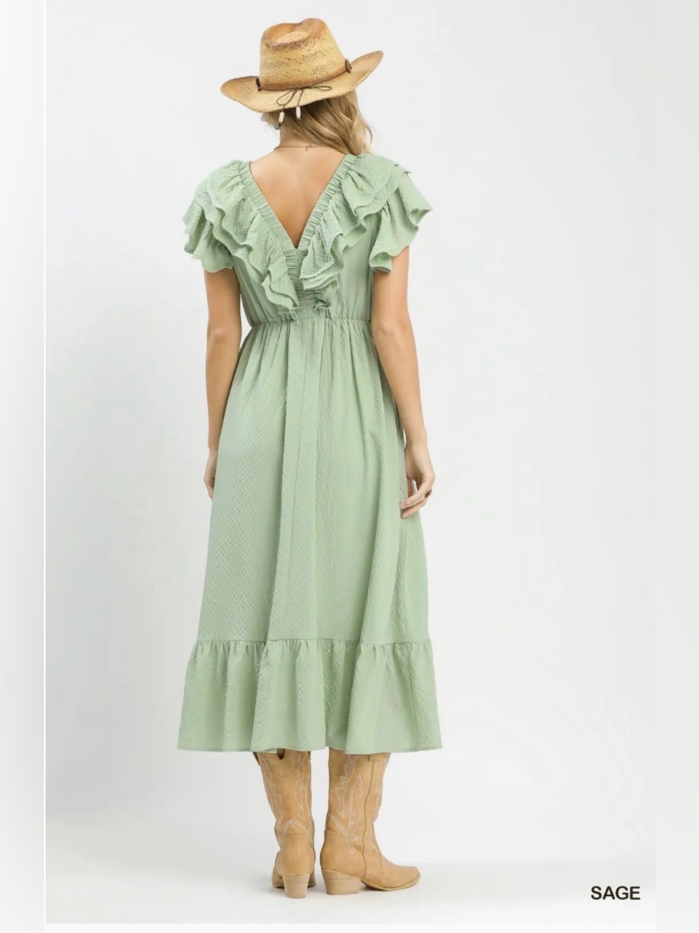 🌿 Umgee Textured Ruffle Midi Dress 🌿🛍️ - Picture 3 of 5
